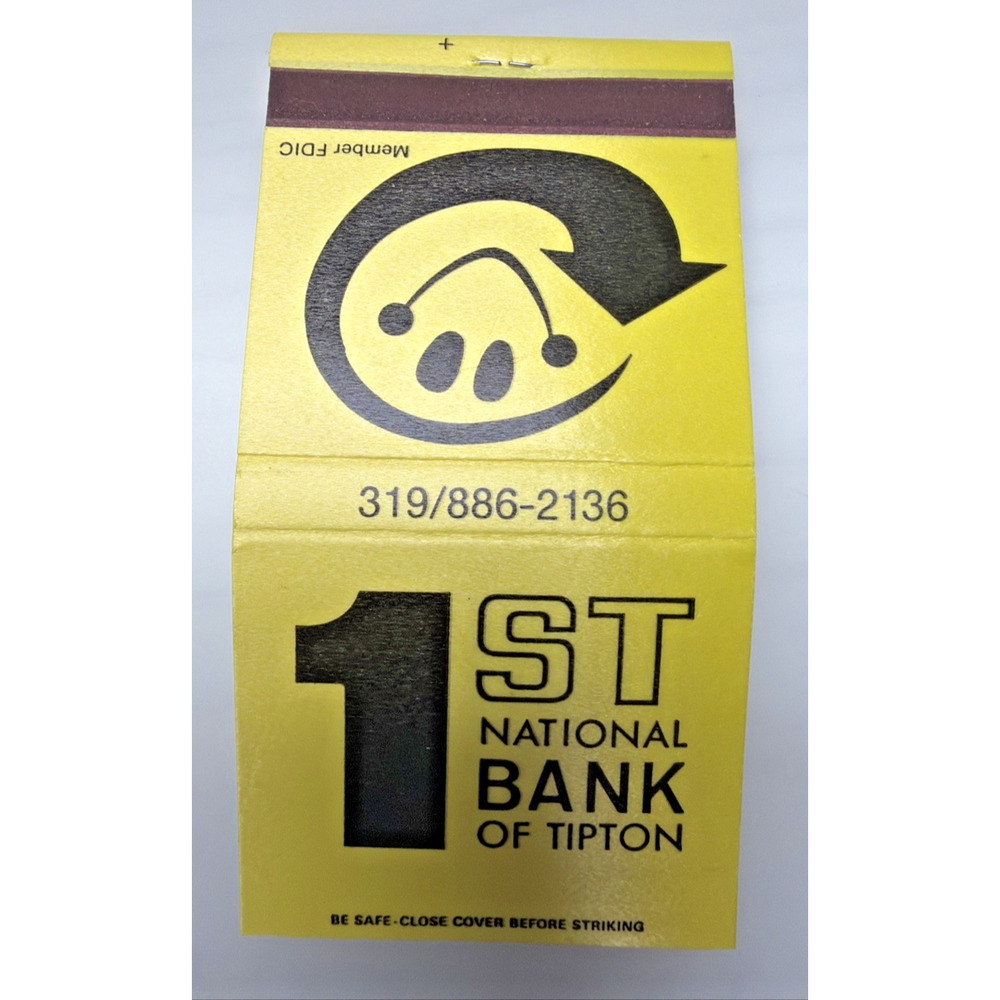 Vintage First National Bank Matchbook Advertising Matches Tipton Iowa Full